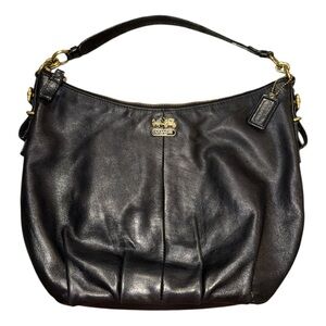 Coach Madison Black Leather Convertible Hobo with Red Satin Lining